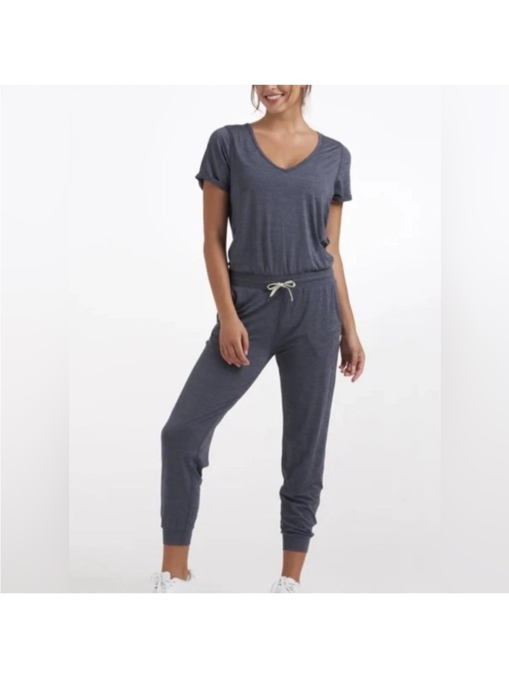 VUORI All Day short sleeve jogger jumpsuit blue azure heather